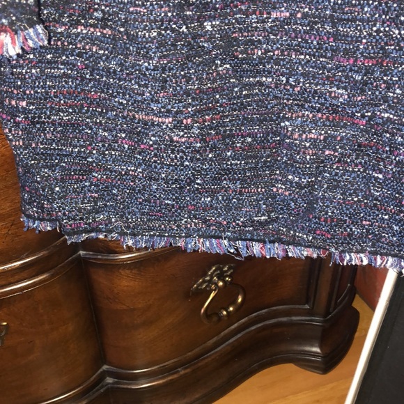 ZARA Woman navy multi tweed dress tunic frayed edges long sleeves - Picture 8 of 12